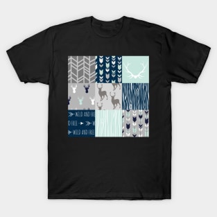 Patchwork Deer - Mint, Navy and grey T-Shirt